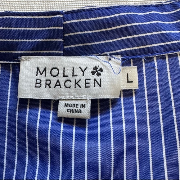 Molly Bracken Blue Striped Mini Dress SZ Large - Picture 4 of 10